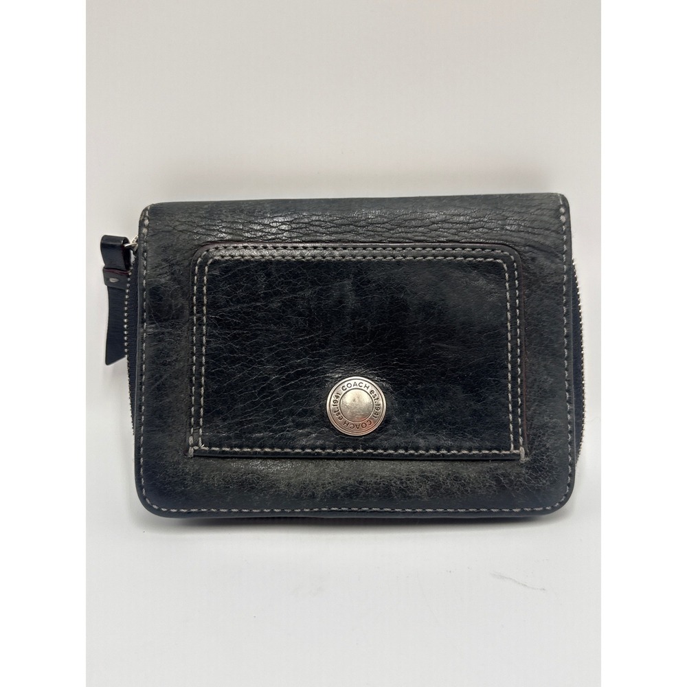 Coach Black Leather Bifold Zip Around Wallet Est 1941 Medallion Vintage Style